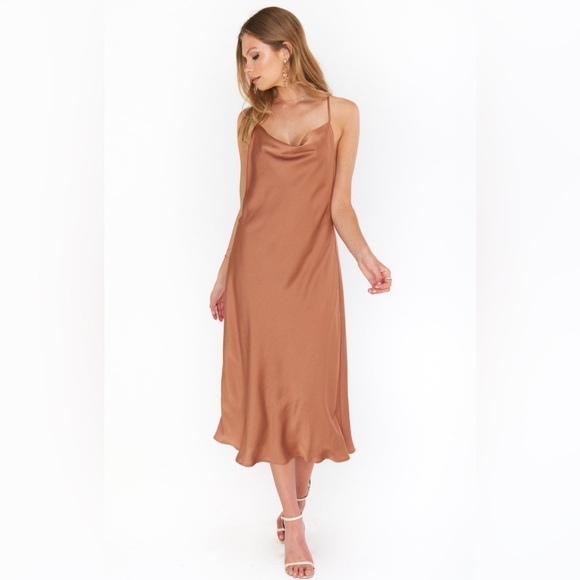 SHOW ME YOUR MUMU Verona Cowl Dress In Copper Luxe Satin - Picture 3 of 6